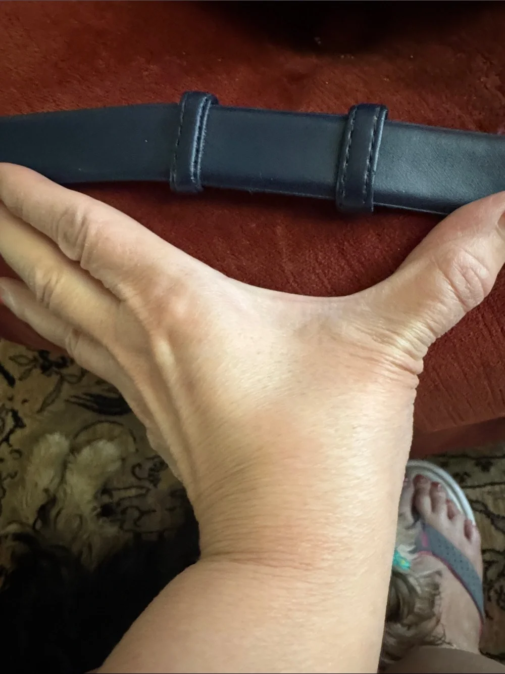 Source Unknown Navy Leather Belt with Silver Ring Buckle